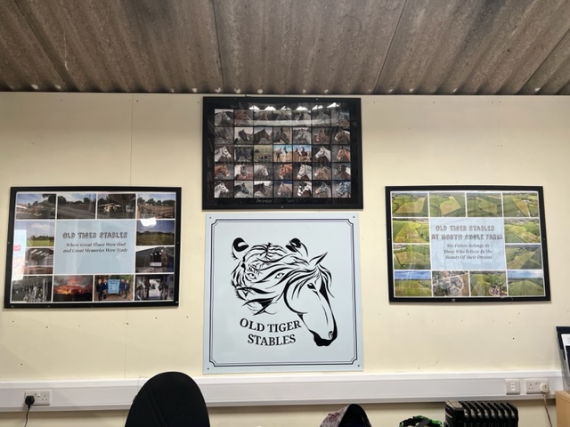 Wall of equine training courses at old tiger stables